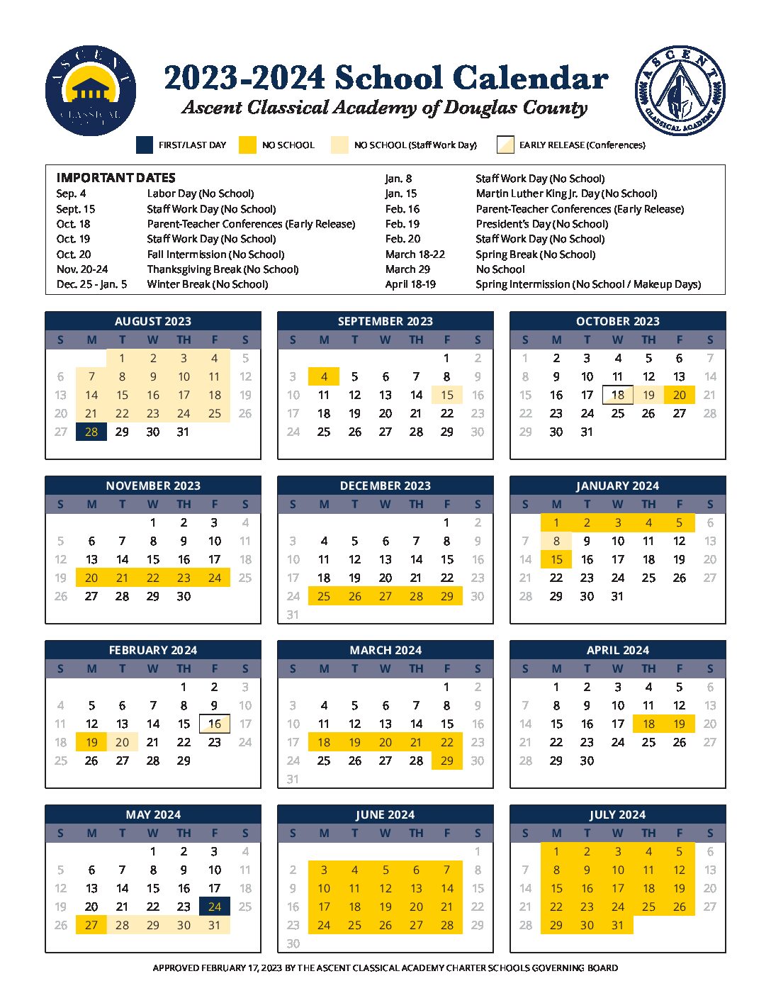 2022-2023 Academic Calendar for ACADC